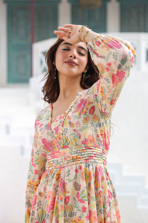 Printed Pure Cotton A-Line Midi Dress